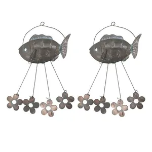 Sino Dos Ventos Peixe Flores Kit 2 Unidades Decoraçao Varanda Enfeite Quintal Jardim Ambiente Externo