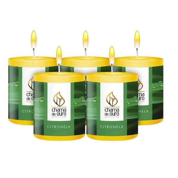 Kit 5 Velas Perfumada Citronela 60g - Chama de Ouro