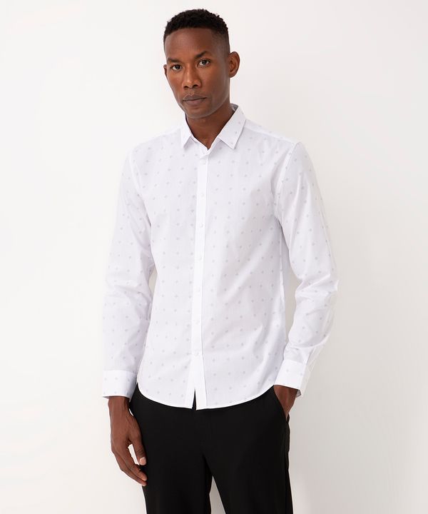 camisa slim de algodão estampada manga longa branco M