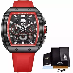 Relógio Masculino Lige 89112 Quadrado Militar à Prova D'água Vermelho