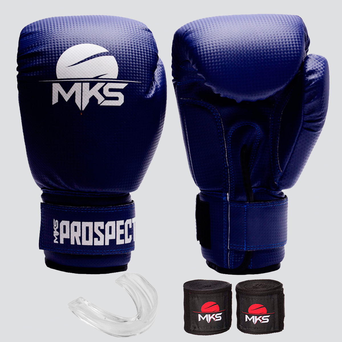 Kit de Luva de Boxe com Bandagem e Bucal MKS Prospect Azul