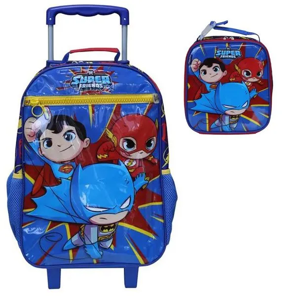 Kit Mochila Lancheira Dermiwill Super Friends Azul Único