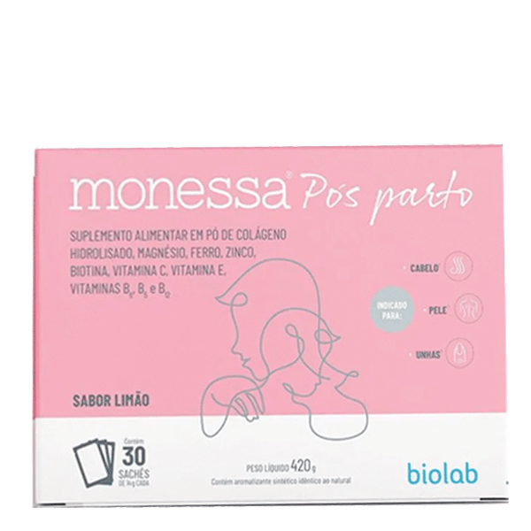 Suplemento Alimentar Monessa Pós-Parto Biolab em Pó Limão 14g 30 Unidades