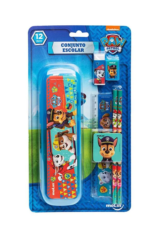 Kit Escrita Molin Patrulha Canina com Lápis HB Nº2, Borracha, Apontador, Régua e Estojo