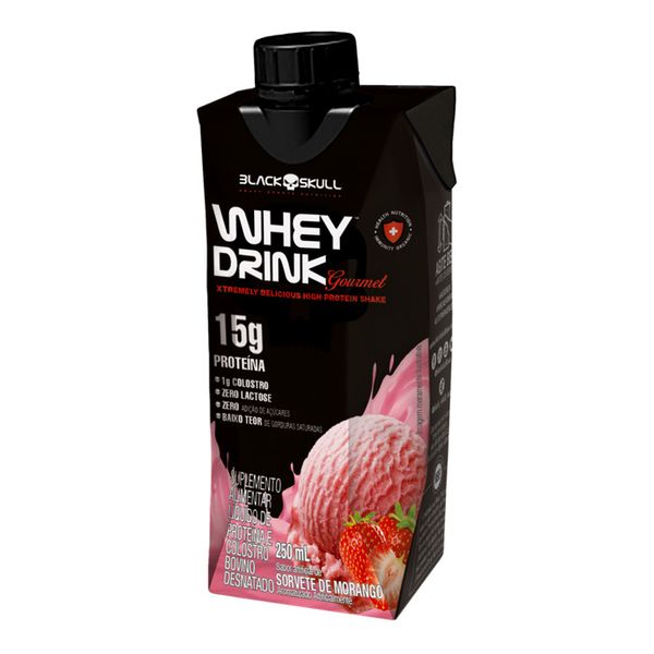 Bebida Láctea Whey Drink Black Skull Sorvete De Morango 250ml