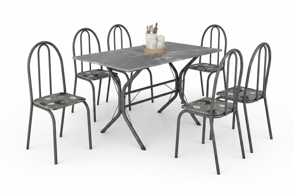 Conjunto de Mesa Ubatuba 1,40m com 6 Cadeiras e Tampo Granito Topázio - Teixeira