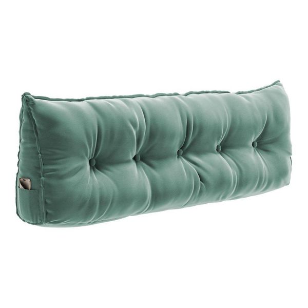 Almofada Para Cabeceira Encosto Apoio Lombar Spot 195cm Com Porta Celular Veludo - Abmaza Verde
