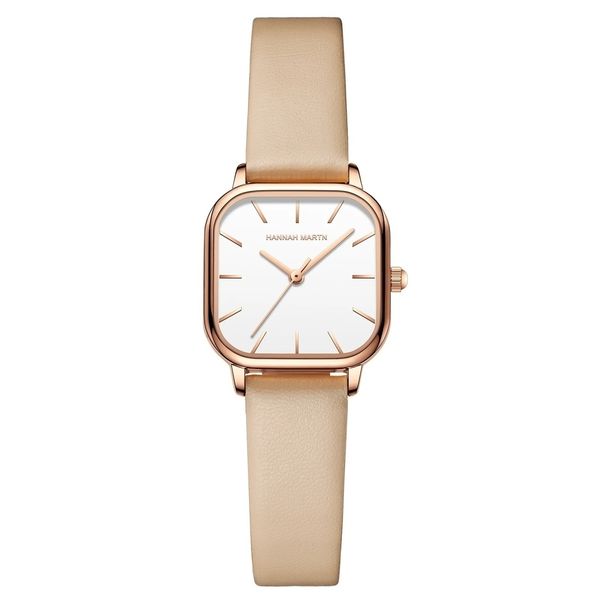 Relógio Quadrado Feminino Hannah Martin 1759 Pulseira de Couro Marrom