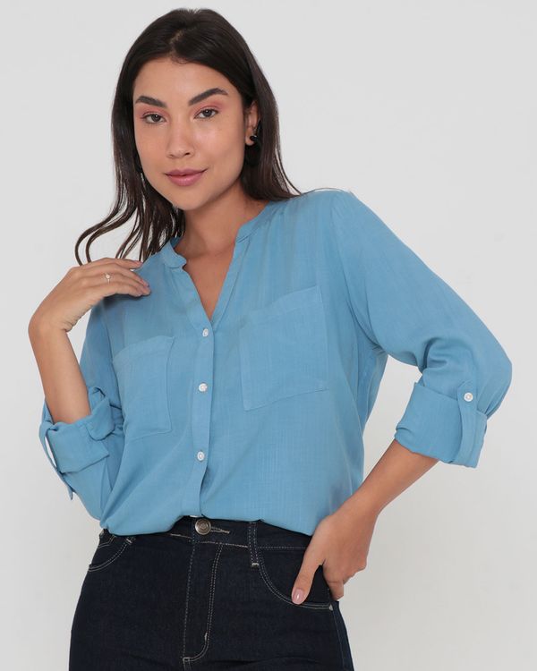 Camisa Feminina Viscose Lisa Azul Claro P