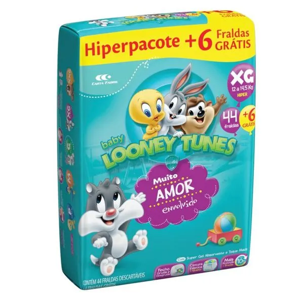 Fralda Descartável Baby Looney Tunes Hiper XG 50 Unidades