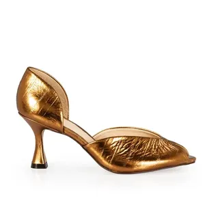 Peep Toe Salto Alto Couro Metalizado Bronze 35