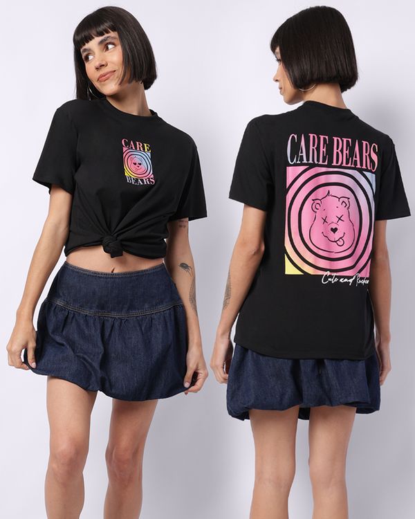 Camiseta Feminina Algodão Ursinhos Carinhosos Preta G