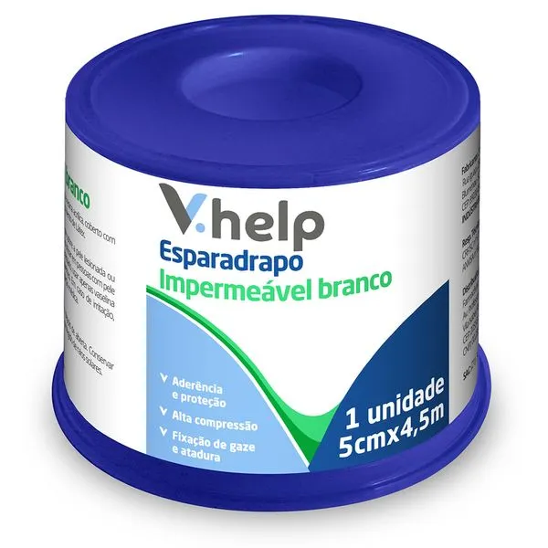 Esparadrapo Impermeável Branco V.Help 5cm x 4,5m 1 Unidade