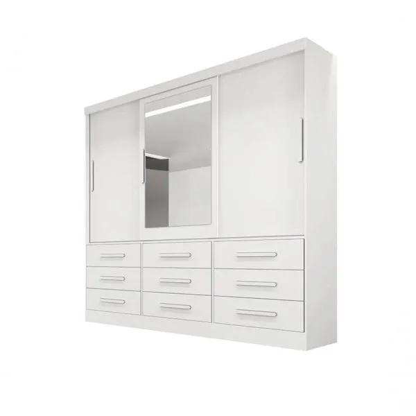Guarda-roupa 3 Portas Espelho 9 Gav - Turim-branco - Bianchi