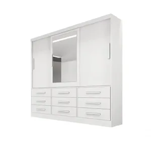 Guarda-roupa 3 Portas Espelho 9 Gav - Turim-branco - Bianchi
