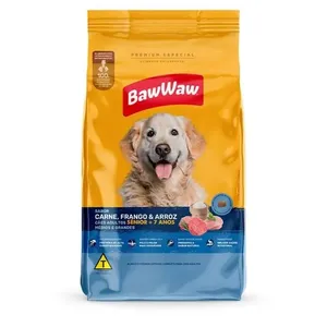 Ração Cão Adulto Sênior Raças Médias e Grandes Baw Waw Carne, Frango e Arroz 900g