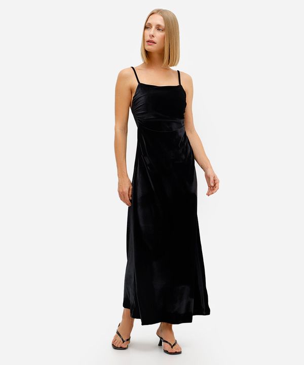 vestido longo feminino de veludo franzido preto M