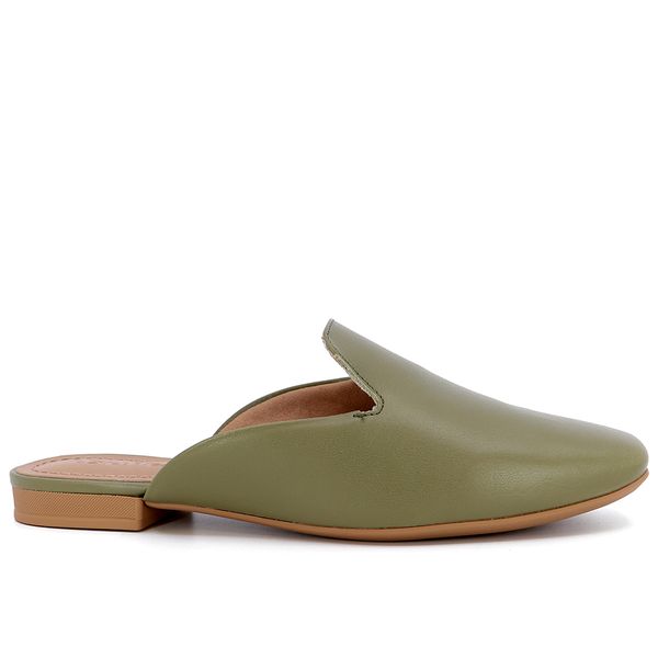 Mule Verde Militar Bico Quadrado Couro 39