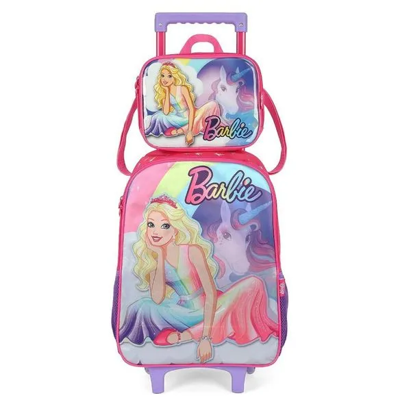Kit Mochila Rodinhas Lancheira Luxcel Barbie Unicórnio Pink Único
