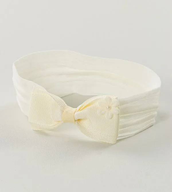 Faixa de Cabelo Laço e Flor Off White