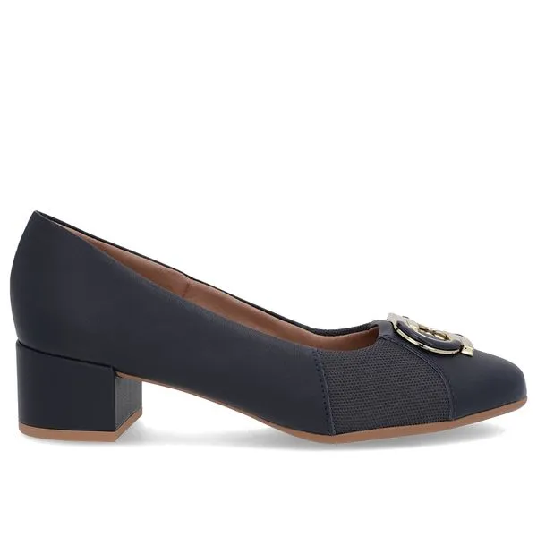 Scarpin Azul Couro Lateral Tecido 38