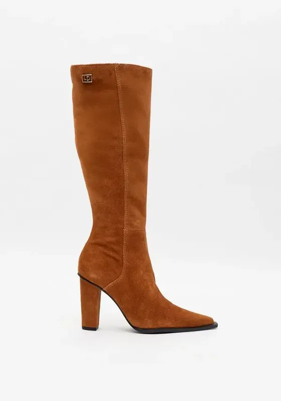 Bota Cano Longo Couro Com Salto Bloco Marrom 38