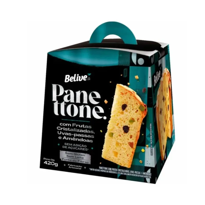 Panetone Frutas E Amêndoas Zero Açúcar Zero Lactose - Belive 420g