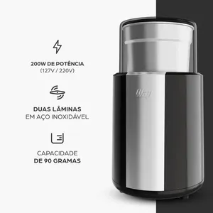 Moedor de Café Elétrico Aroma WMC200 200W 110V com Copo Removível Preto e Cinza WAP Moedor De Café Wap Aroma Wmc200 Duas Lâminas Em Inox, Copo Removível E 200w De Potência 110V