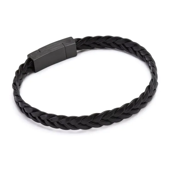 Pulseira Bolt de Couro Preto Preta GG