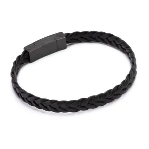 Pulseira Bolt de Couro Preto Preta GG
