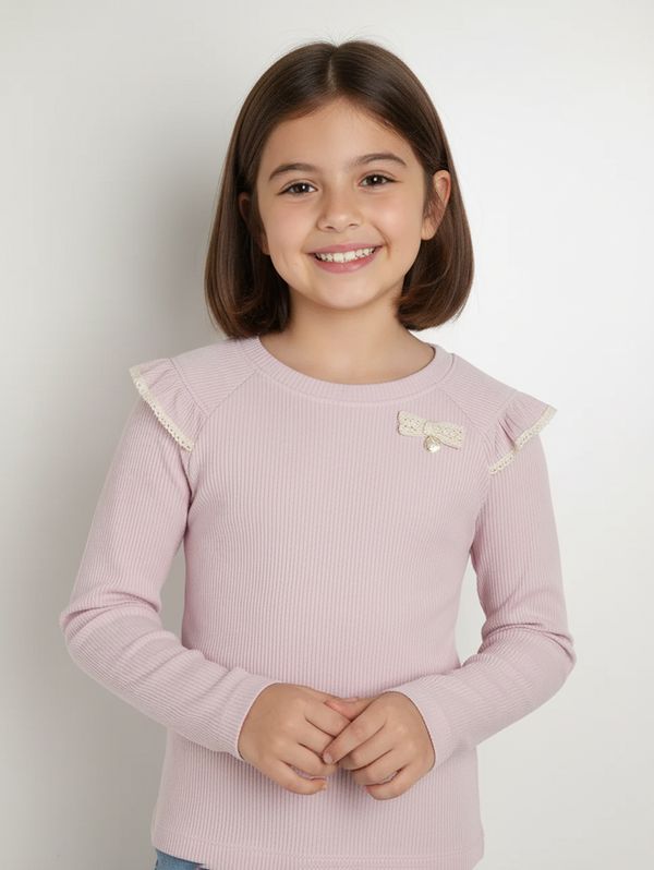 Blusa Manga Longa Canelada Juvenil Para Menina - ROSA CLARO 12
