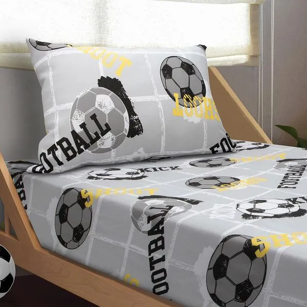 Jogo Cama Solteiro Infantil Doce Vida 70% Algodão Estampa Kids Football Kick 2 Peças 0310146FTK - Portallar