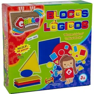 Brinquedo Pedagógico de Madeira Blocos Lógicos 48 Peças Azul Carlu Brinquedos Blocos Lógicos de Madeira MDF 48 Peças Azul Carlu Brinquedos
