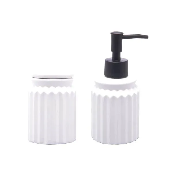 Kit Banho 2 peças Cerâmica Branco Stripes Lyor