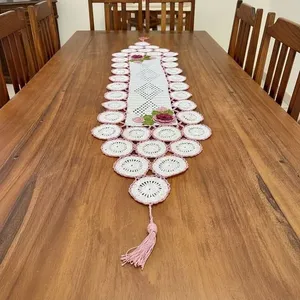 Caminho de Mesa Bordado Crochê Artesanal de Polipropileno 1,50MX38CM Rosê Caminho de Mesa Crochê Artesanal Polipropileno 1,50MX38CM Rosê