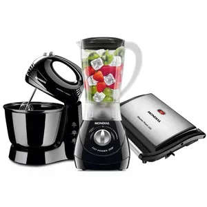 Kit Mondial Batedeira Prática com Liquidificador Easy Power e Grill Master Press | Preto/Inox (127 V)