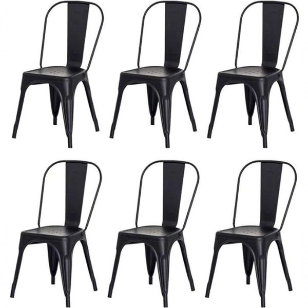 Kit 6 Cadeiras Tolix Fosca ? Aço Industrial Preto, Estilo Retrô Para Sala, Cozinha Ou Escritório