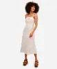 vestido midi feminino com linho e recortes - natural P