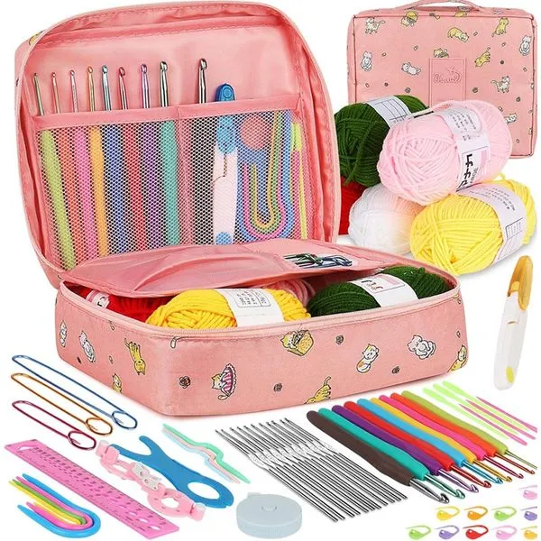 Kit Crochê Aeelike com Bolsa Organizadora Gato Rosa Colorido A-MBI