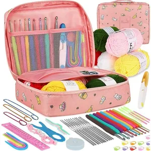 Kit Crochê Aeelike com Bolsa Organizadora Gato Rosa Colorido A-MBI