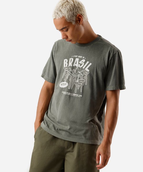 camiseta masculina de algodão estampada estonada verde G