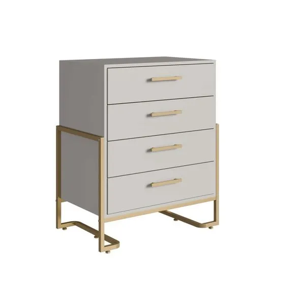 Cômoda para Quarto 4 Gavetas Multiuso Estilo Industrial Arenas Champanhe 67x44x85cm Placa e Ponto