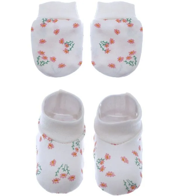 Kit Pantufa & Luva Baby Floral Rosa - Tamanho único