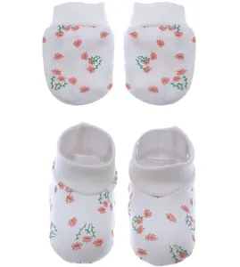 Kit Pantufa & Luva Baby Floral Rosa - Tamanho único