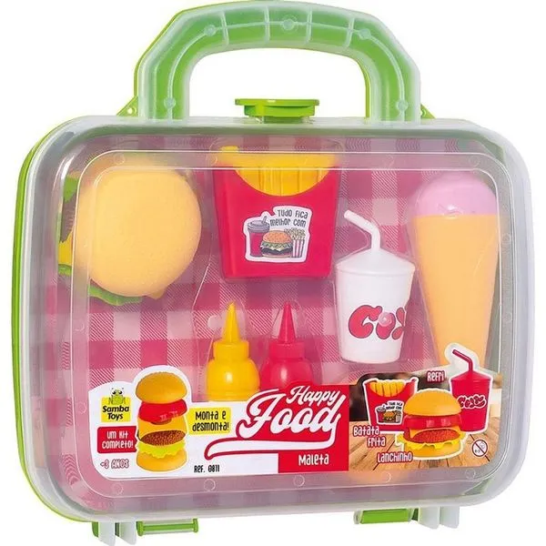 Brinquedo de Faz de Conta Maletinha Happy Food com Peças Montáveis e Bisnagas de Molho Samba Toys Brinquedo de Faz de Conta Maletinha Happy Food com Peças Montáveis Samba Toys