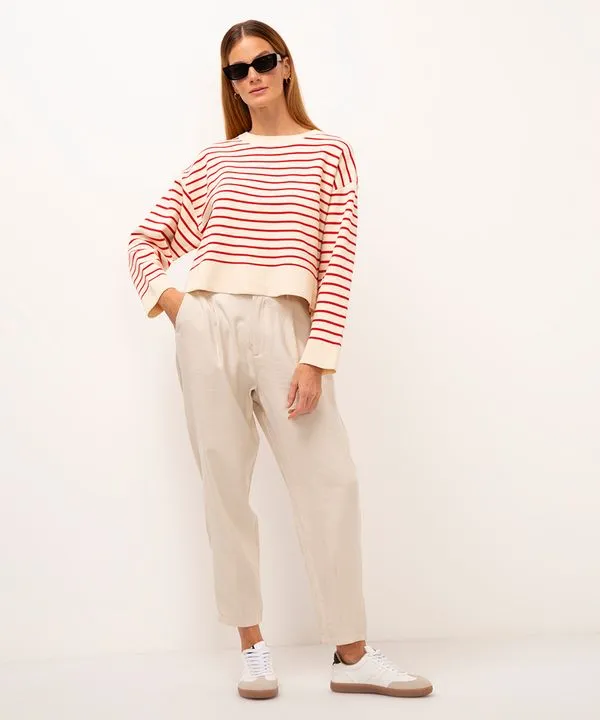 calça carrot de viscose cintura alta com elástico - cru 36
