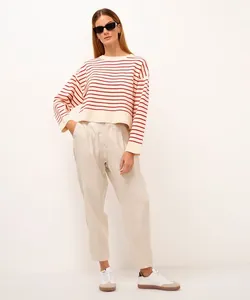 calça carrot de viscose cintura alta com elástico - cru 44