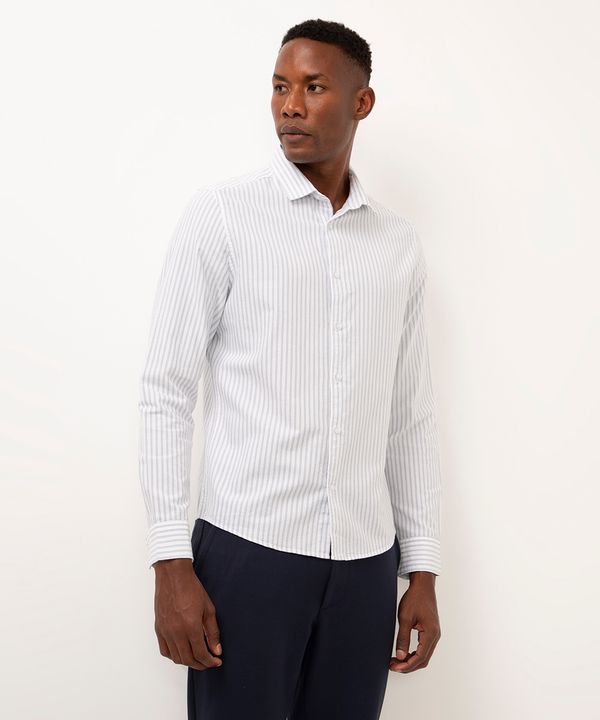 camisa slim listrada manga longa azul claro M