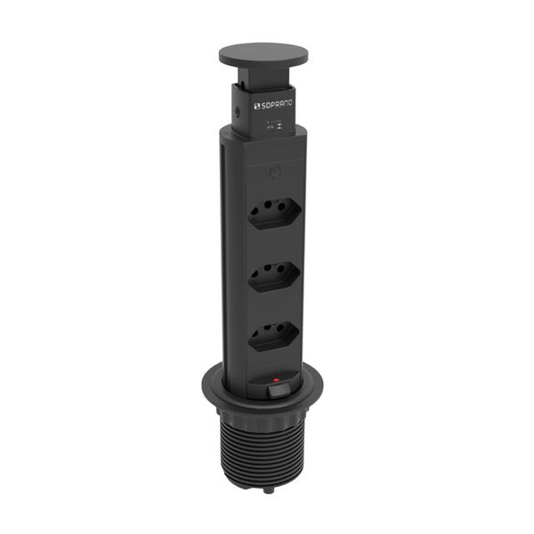 Torre de Tomada Retrátil 3 Tomadas 10A Bivolt Soprano Torre de Tomada Retrátil com 3 Tomadas 10A Bivolt Preta
