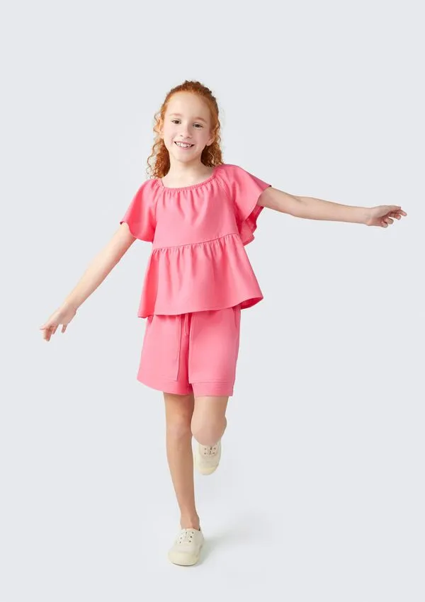 Shorts Infantil Menina Com Linho - Rosa 004